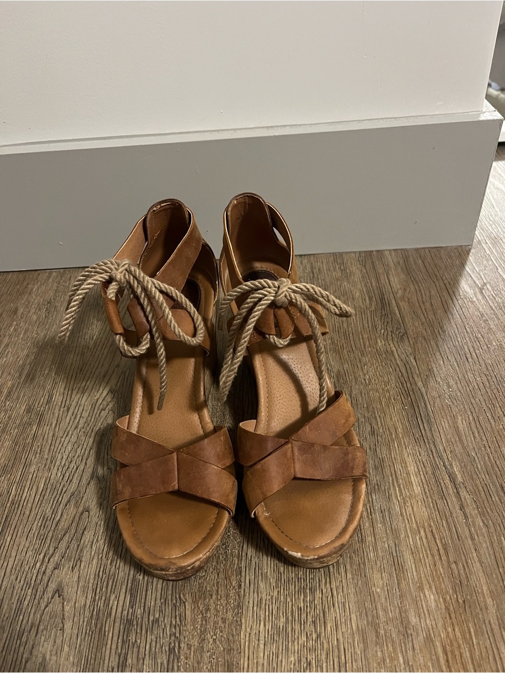 Sperry Topsider Vintage Brown Ankle-Tie Wedges - size 8.5